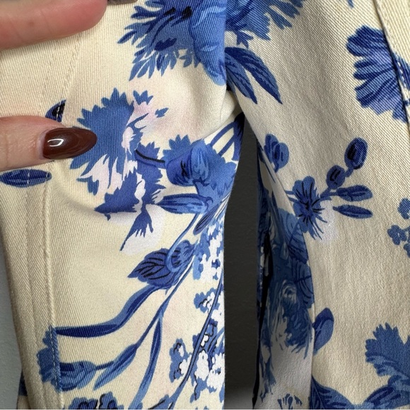 Carlisle Blue White Floral Print Cream Long Sleeve Zip Jacket Women’s Size 4 - Picture 9 of 14